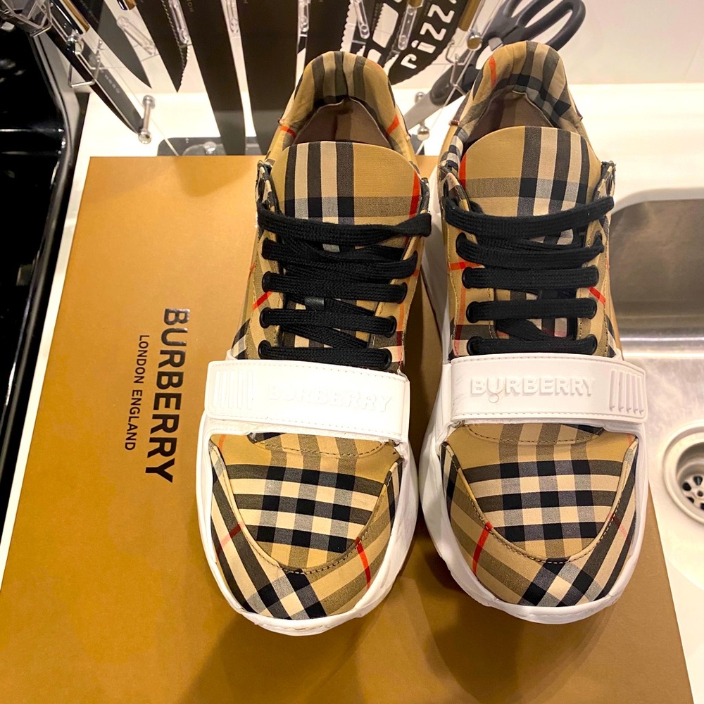 Burberry Beige Check Regis Sneakers